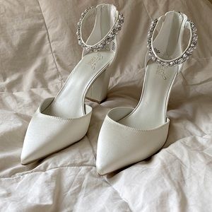 Badgley Mischka Satin Pointed Toe Heel with Crystal Strap